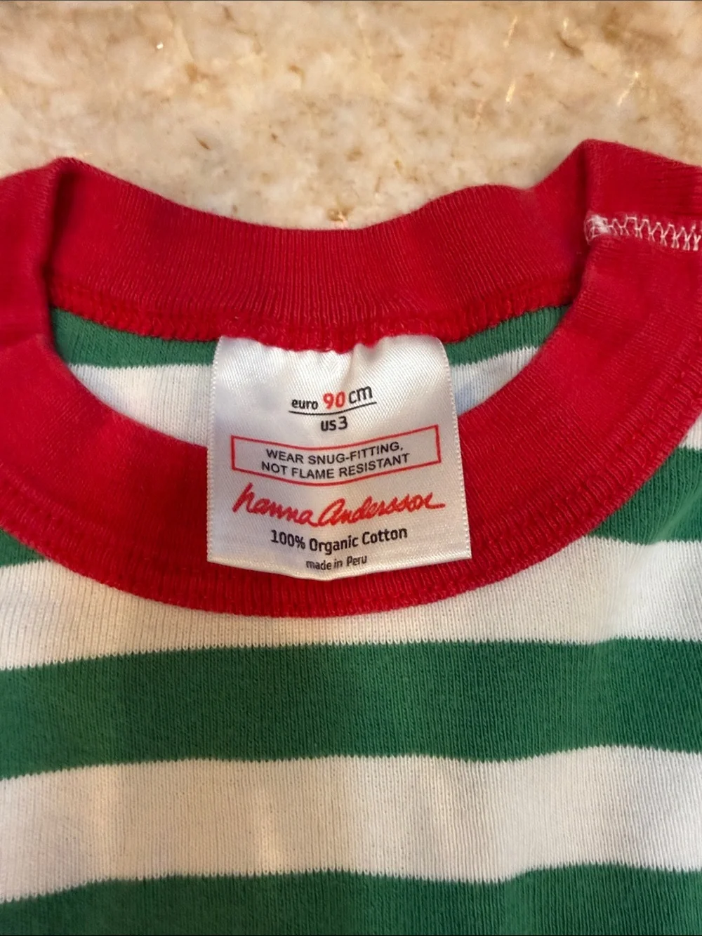 Hanna Andersson Green and White Striped Pajama Set with Red Trim
